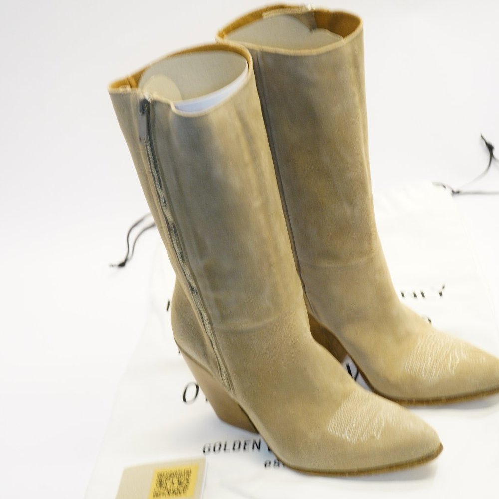 Golden Goose Candy Suede Cowboy Boots, Beige, Multiple Sizes, New w/ COA, Bag